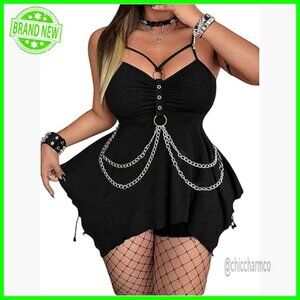 Plus Size Gothic Chain Peplum Camisole Top Ruched Party Club Rave